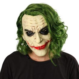 Halloween Latex Mask The Dark Knight Cosplay Horror Scary Clown Joker with Green Hair Wig for Party Costume Supplies 220523 218U