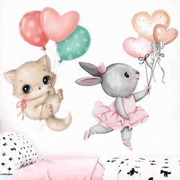 Wall Decor Cute Cat Rabbits Wall Stickers for Kids Room Childrens Room Decoration Baby Nursery Girls Boys Bedroom Wall Decals Wallpaper d240528