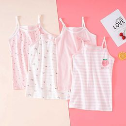 Tank Top 2024 Summer Tank Tops for Girls Cute Cartoon Underwear Baby Soft Cotton Camisoles Kids Sleeveless Vests Childrens Undershirts Y240527