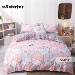 Bedding Sets Wishstar Pink Marble Bed Linen Set Nordic Geometric Print Bedsheet Pillowcase Cover 4PCS Single Girl Double Duvet