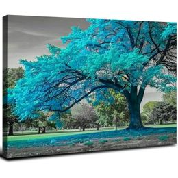 Teal Tree Canvas Wall Art Turquoise Wall Decor Canvas Prints, Framed Artwork for Living Room Bedroom Decoration