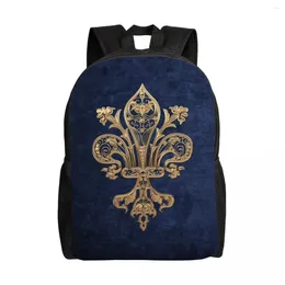 Backpack Gold Filigree Fleur De Lis Backpacks For Boy Girl Fleur-De-Lys Lily Flower College School Travel Bag Bookbag Fits 15 Inch Laptop