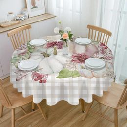Table Cloth Autumn Pumpkin Floral Plaid Tablecloths For Dining Waterproof Round Cover Kitchen Living Room