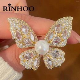 Brooches Rinhoo Full Rhinestone Imitation Pearl Butterfly For Women Luxury Flying Insect Lapel Pins Clothes Animal Jewelry