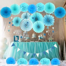 Party Decoration Blue Hanging Paper Fans Decorations Pom Poms Flower And Honeycomb Balls For Boy Birthday Wedding Festival Carnivals