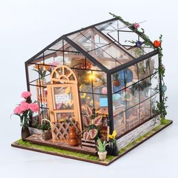 DIY Wooden Doll House Miniature Flower Room Casa Building Kits Dollhouse With Furniture Lights Roombox Toys for Girls Gifts