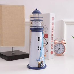 Candle Holders LED Lighthouse Shape Lantern Mediterranean Style Iron Holder For Desktop Furniture Home Decoraton (Seabird)
