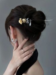Punk Rose Flower Hair Sticks Hairpins for Women Vintage Pendant Sword Hair Clips Pins Trendy Hair Accessories