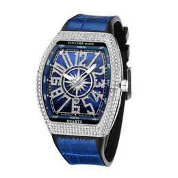 Wristwatches Pintime Mens Luxury Tonneau Metal Shining CZ Case Rubber Strap Fashion Quartz Watch Relio Gift H240528