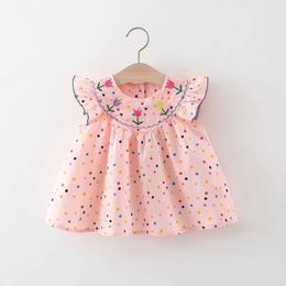 Girl's Dresses Olds Summer Clothing New Sweet Beauty Doll Shirt Princess Dress Flower Embroidered Small Round Dot Loose Bubble H240527 KER7