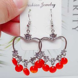 2024 925 Silver Summer Cool Earrings Japanese and Korean Fashionable Temperament Sparkling Diamond Love Crystal for Women