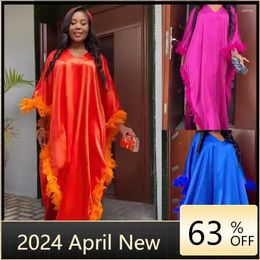 Ethnic Clothing Dashiki Bazin Riche Dress For Women Africa Loose Feather Bat Sleeve High Slit Robe Africaine Femme Maxi