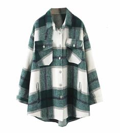 Autumn Winter Plaid Jackets Oversize Jackets Loose Causal Checker Aretwear Casas de moda Moda Moda Pockets Pockets Sl8738538