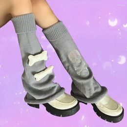 Women Socks Fashion Knit Gothic Skull Bone Pattern Knee High Aesthetic Boot Cuffs Cover For Streetwear
