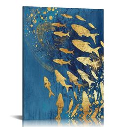 Синяя и золотая рыба изображение стены на стену на холсте, 16x20 дюймов абстрактные giclee