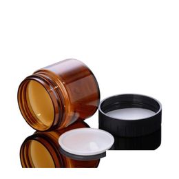Cream Jar Wholesale Amber Pet Plastic Jars Round Leak Proof Cosmetic Foods Containers Bottle With Black Pp Lids White Gasket 2Oz 3.3 Dhdf7
