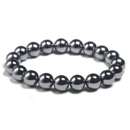 AAA Natural Black Shine Terahertz Round Beads Stone Beads Bracelet Women 6/8/10mm Men Jewelry Health Gemstone Gift 240528