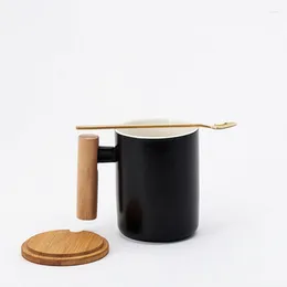 Mugs 1Set Ceramics Mug With Spoon Lid Vintage Porcelain Flower Tea Set Coffee Cup Water Milk Drinkware Gift