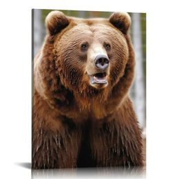 Ritratto orso marrone design arte da parete in tela floater incorniciata nera