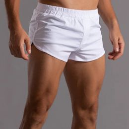 Mens cotton boxing shorts with round hem sexy home sleep bottom loose elastic waist white Pyjamas boxing mens lightweight lounge jacket 240516