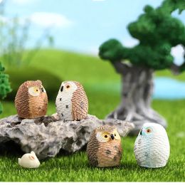 4pcs Cute Owls Figurine Animal Resin Miniatures Figurine Craft Bonsai Pots Home Fairy Garden Ornament Terrarium Home Decor