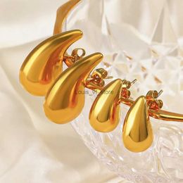 Stud Luxury Stainless Steel Chunky Drop Earrings Vintage Gold Plated Smooth Metal for Women Fashion Statement Jewellery H240528