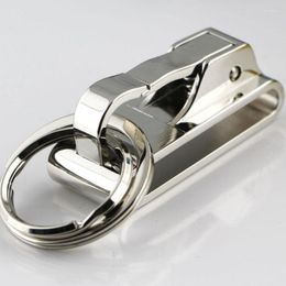 Keychains 1pcs Spring Buckle Clip On Belt Double Loops Silver Keychain Key Chain Ring KeyfobKeychains Fier22 250T