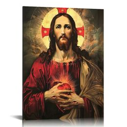 Обрамленное Святое Сердце Иисуса картинка холст стены искусство Иисус Божественное Милосердие Печать Христианский религиозный бог искусство домашнее комната