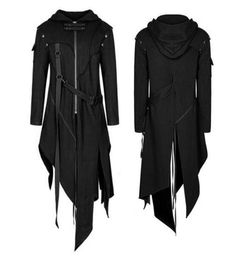 Men039s Trench Coats 2021 Средневековый косплей готический хэллоуин костюмы для мужчин одевать ведьму в средневековье Ренессанс Черный плащ CL1784508
