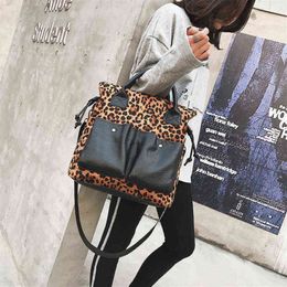 Style Oversized Handbag Fashion Brand Leopard Print Bag Women Large Capacity Tote Bag Wide Shoulder Strap Travel Shopping Bag 319F
