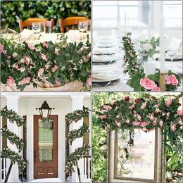 Decorative Flowers 2M Artificial Pink Silk Peony Big Vines Ivy Rattan Wedding Party Wall Hanging Garland Home Garden Decoration Green Plant