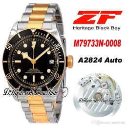 ZF A2824 Automatic Mens Watch Two Tone Yellow Gold Black Bezel Black Dial Stainless Steel Bracelet Best Edition ETA PTTD Puretime C04b2 331L