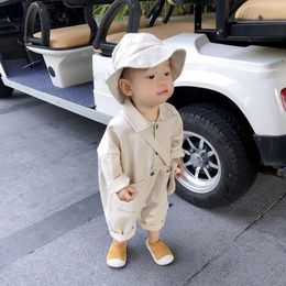 Baby Jumpsuits No Bag Spring And Autumn Japanese And Korean Version Girls Romper ChildrenS Clothes Boy Romper Denim Clothes 240528