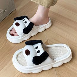 Slippers Cute Dog Ladies Soft Sole Casual Couple Style New Shoes Ventilation Comfortable Pattern Design Anti slip Linen Home Slide T240528