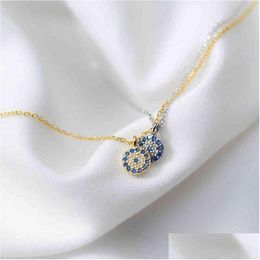 Pendant Necklaces Female Dainty 925 Sterling Sier 14K Gold Necklace Choker Circle Pave Diamond Turkey Evil Eyes Cz Drop Delivery Jew Dh 341T