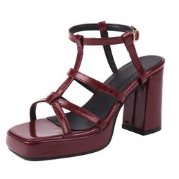 Dress Shoes SIMLOVEYO Womens Sandals Square Thick High Heels 10cm Platform Buckle Compact Daily Plus Size 40 41 42 43 H240527 ZGY4