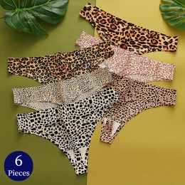Women's Panties BZEL 6PCS/Set Fashion Leopard Thongs Woman Breathable Seamless Underwear Sexy Lingerie Cosy G-Strings T-Back