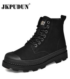 Black Warm Genuine Leather Ankle Winter Work Shoes Military Snow Boots for Men Botas LJ2009176449154