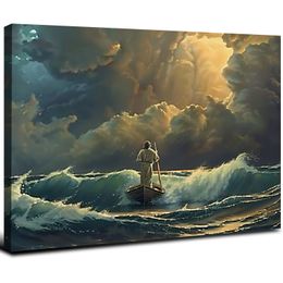 Jezus Chrystus Canvas Wall Art Walking on Water Plakat Picture HD Drukuj plakat retro malowany nowoczesna domowa sypialnia Dekoracja estetyczna