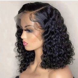 Deep Wave 180% Density Pre-Plucked Side Part Short Bob 13*4 Lace Frontal Brazilian Virgin Human Hair Wigs For Black Woman 240527
