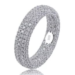 Pure S925 Sterling Silver Hip Hop Luxury Jewellery Full Micro Pave White Moissanite Diamond Rose Gold Party Women Elegant Engagement Band Ring Gift