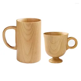 Cups Saucers 2PCS Coffee Tea Mug Beer Watter Bottle Cup Spoons Beech Wood Solid Wooden Plate With Handle