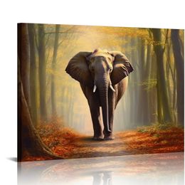 Pintura de lona de outono do elefante Africano - Arte da parede de animais da vida selvagem, obra de arte natural perfeita para a decoração do quarto imagem de parede