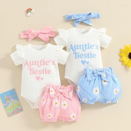 Clothing Sets Born Toddler Baby Girl Summer Outfit Auntie's Ie Short Sleeve Romper Floral Shorts With Headband 3Pcs Set