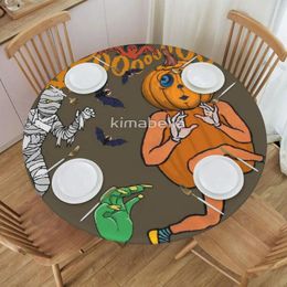 Table Cloth Funny Pumpkin Round Wrinkle Resistant Christmas Decor