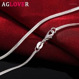 AGLOVER New 925 Sterling Silver 16 18 20 22 24 26 28 30 Inch 2mm Snake Chain Necklace For Woman Man Fashion Charm Jewelry Gift1 217l