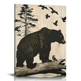 Tela animale selvatico muro arte decorazione cabina rustica animali da montagna orso di boschi immagini fattoria dipinto fauna selvatica per la cabina di bordo decorazione da bagno camera da letto
