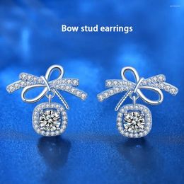 Stud Earrings Ribbon Bowknot Tie Moissanite 925 Sterling Silver Square Lab Diamond Fine Jewelry For Women Party Gift