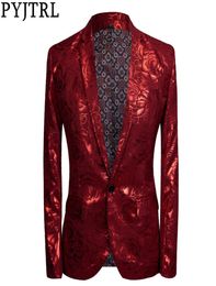 PYJTRL New Tide Men Plus Size Shiny Red Rose Casual Blazer Designs Fashion Singer Costume Mens Blazers Slim Fit Suit Jacket5380246