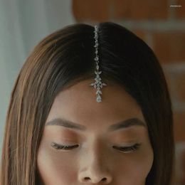 Hair Clips Exquisite Zircon Forehead Chain Bride Pin For Women Wedding Headpiece Boho Head Leaf Headband Jewellery